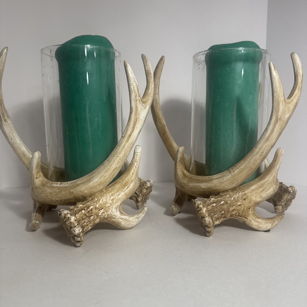 Rustic Faux Deer Antlers Candle Holders 9 Inch Set Of 2 Candles Included‎